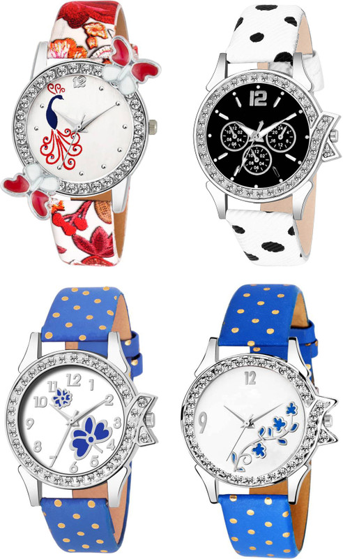 leaperd Super Designer Combo Sett Of Four Designer ~44 Women And Girls Analog Watch  - For Girls