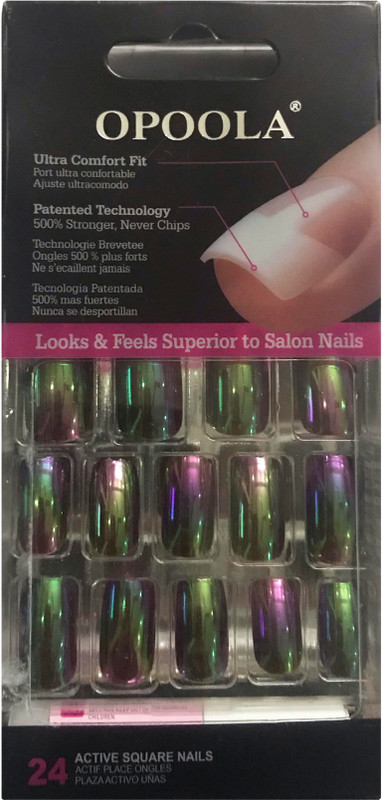 opoola 24 Active Square Nails with Glue Stick multicolor(Pack of 24)