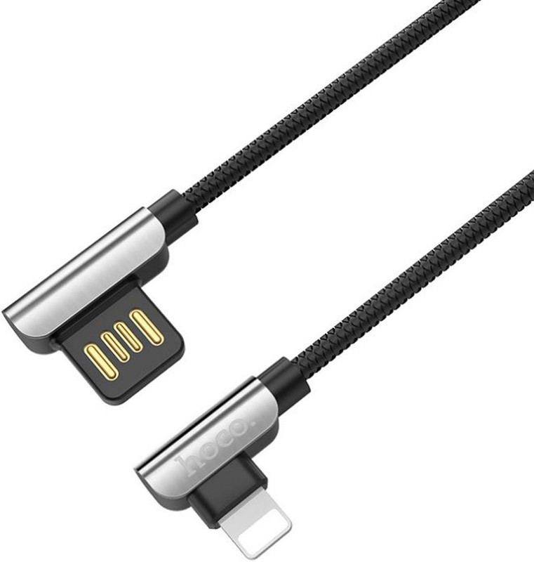 hoco 90 DEGREE PREMIUM FAST CHARGING FOR 2.4 A 1.2 m Lightning Cable(Compatible with IPHONE, IPOD, IPAD, Black, One Cable)