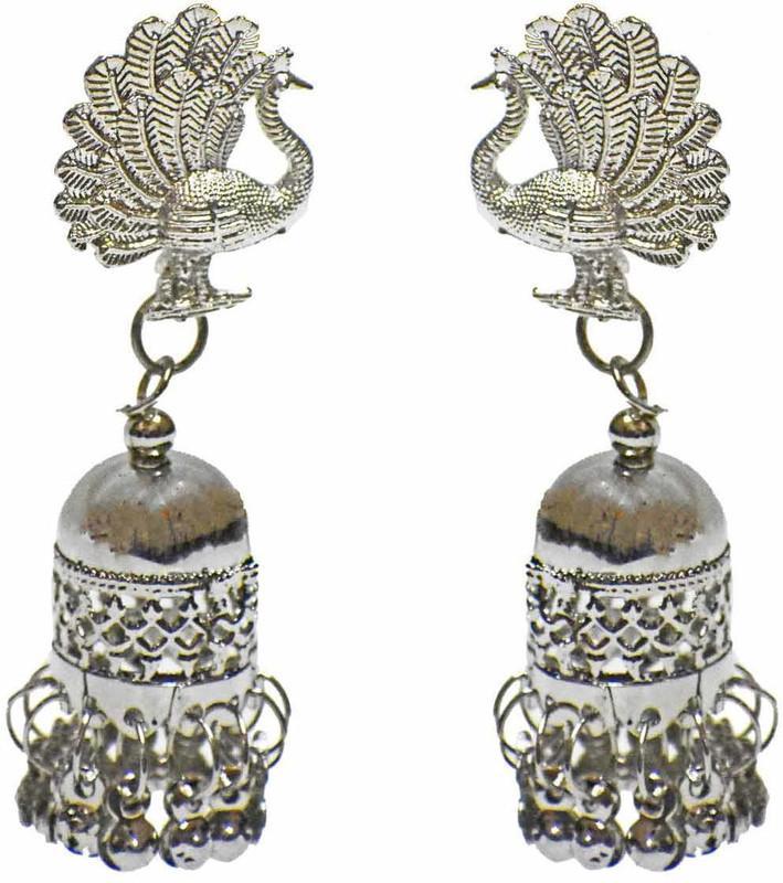 naina trendz Silver Peacock Jhumki with push lock German Silver Jhumki Earring