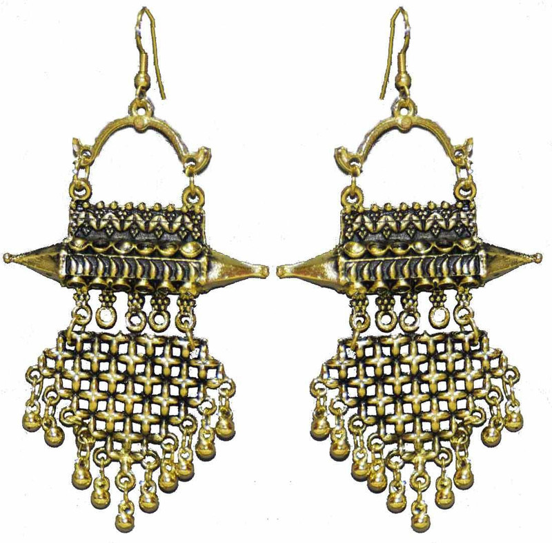 naina trendz Chandbali oxidized with side triangles German Silver Chandbali Earring