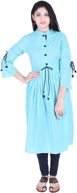 krishna traders Casual Solid Women Kurti(Light Blue)