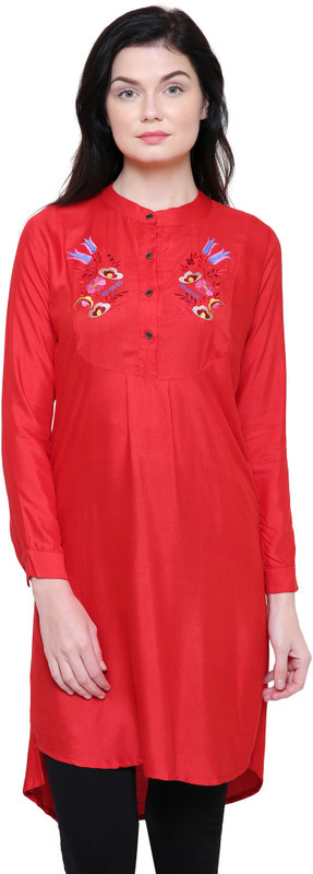 stylish mom Casual Embroidered, Self Design Women Kurti(Black)