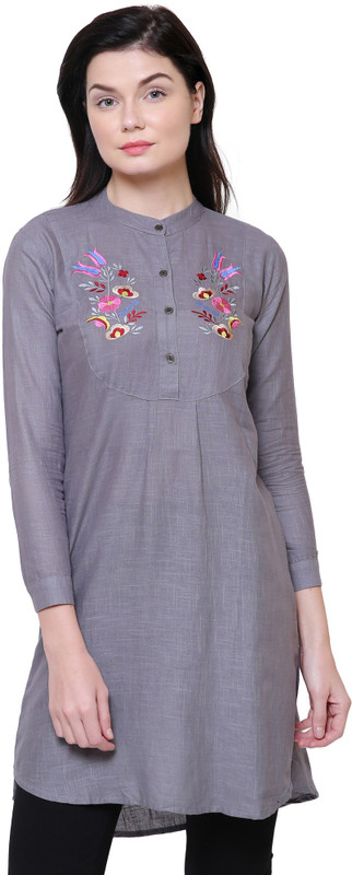 stylish mom Casual Embroidered, Self Design Women Kurti(Grey)