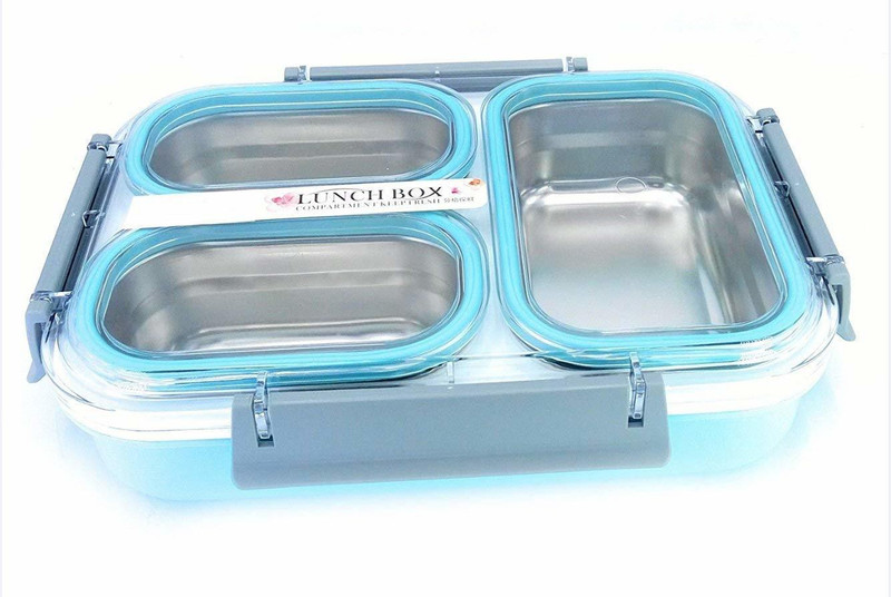 shoppyana Kids Stainless Steel Insulated 2 Grid School Lunch Box with Spoon and Mini Salad Box 3 Containers Lunch Box(750 ml)