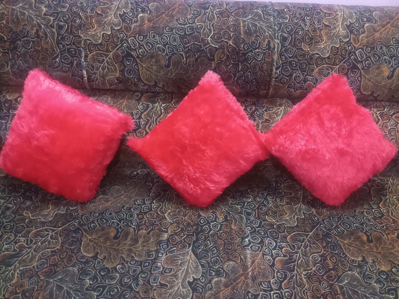 goodluck textile Polyester Fibre SILKY Decorative Cushion Pack of 3(Red)