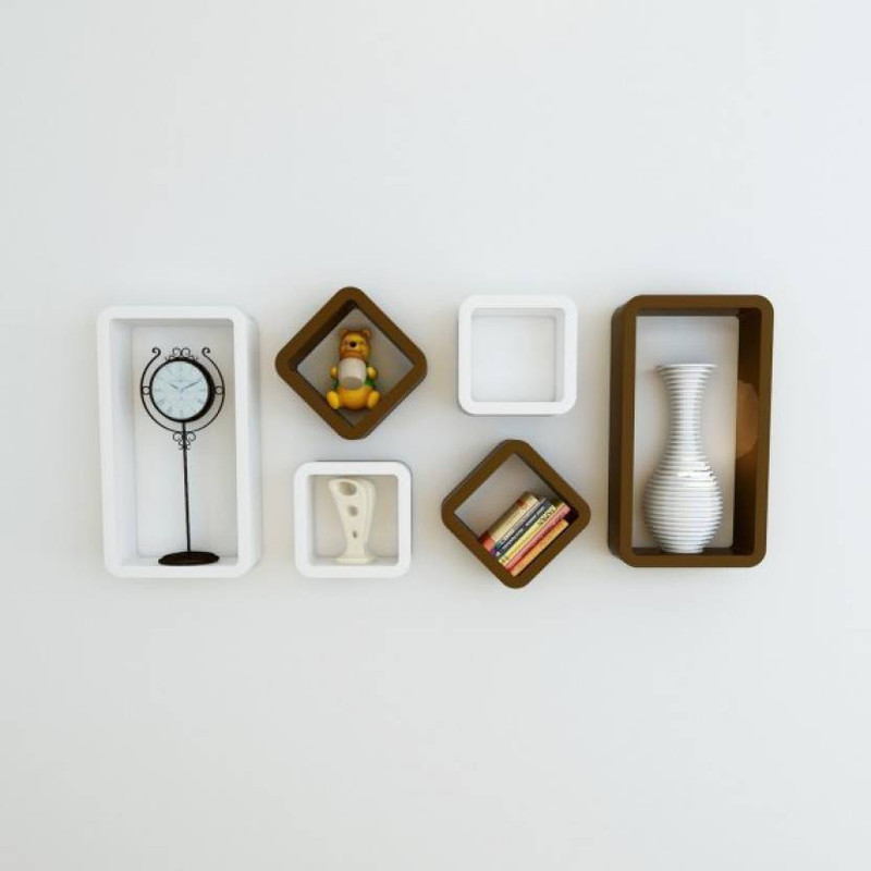 sky art MDF (Medium Density Fiber) Wall Shelf(Number of Shelves - 6, White, Brown)