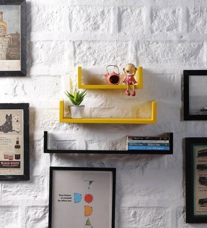 star crafts art U rack shelf MDF (Medium Density Fiber) Wall Shelf(Number of Shelves - 3, Yellow, White)