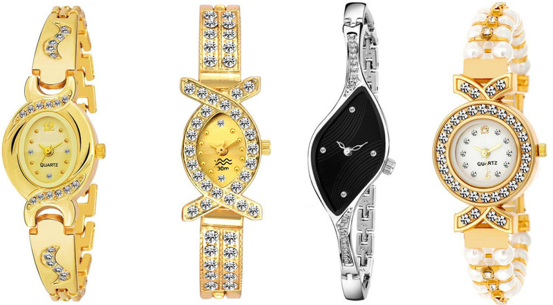 leaperd Sett Of Four Princess Perciaa Metal And Leather Strap SK-12 For Women And Girls Analog Watch  - For Women