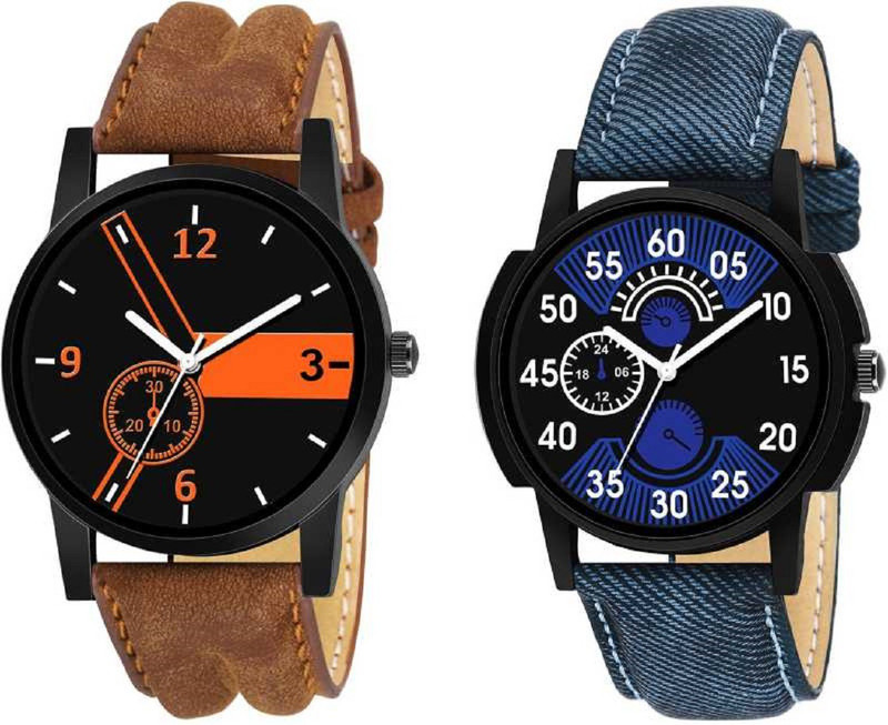 feston Combo Of Two Stylish Leather Strap New Fashion 2019 Mens casual Analog Watch  - For Men