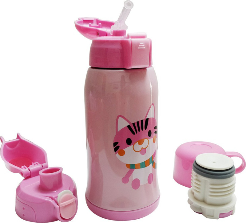 digibuff Kids Stainless Steel Bottle with 3 Mouth Fitting Types and Bottle Cover (Pink) 500 ml Flask(Pack of 1, Pink)