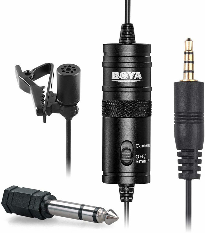Boya BYM1 Omnidirectional Lavalier Condenser Microphone with 20ft Audio Cable (Black) Camera Microphone