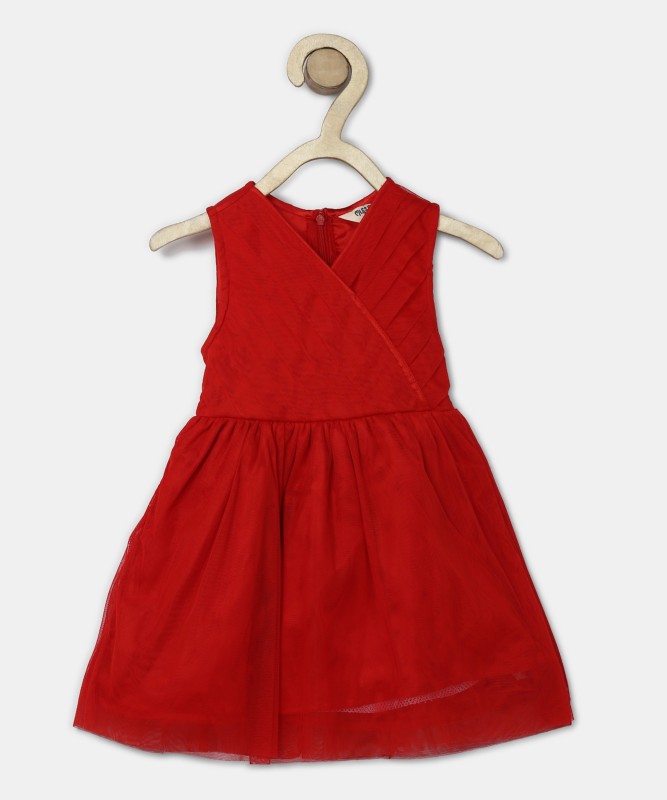Miss & Chief Girls Midi/Knee Length Casual Dress(Red, Sleeveless)