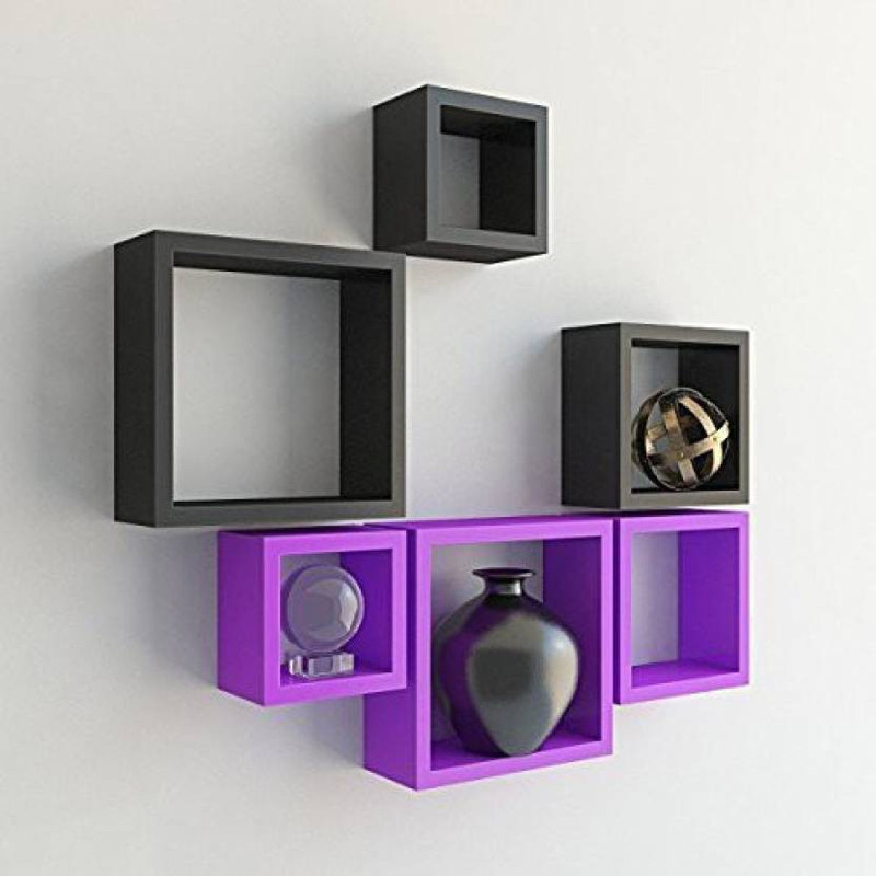 sky art DESIGNER BEAUTIFUL WALL FLOATING SHELF (SET OF 6) MDF (Medium Density Fiber) Wall Shelf(Number of Shelves - 6, Purple, Black)