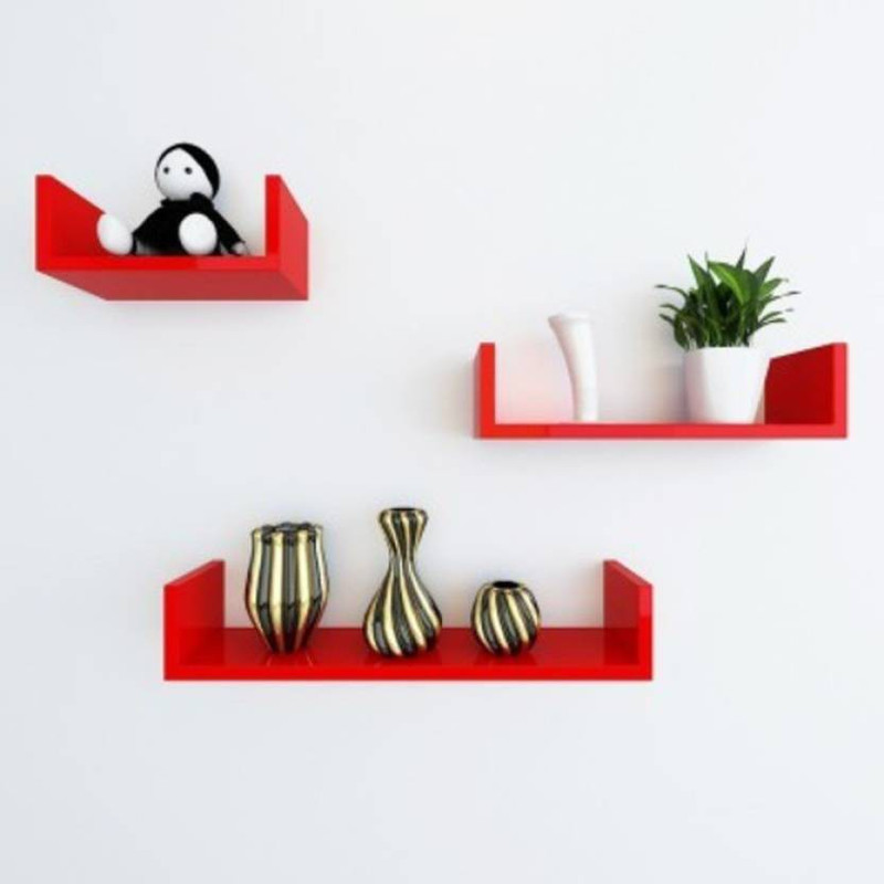 star crafts art U rack shelf MDF (Medium Density Fiber) Wall Shelf(Number of Shelves - 3, Red)