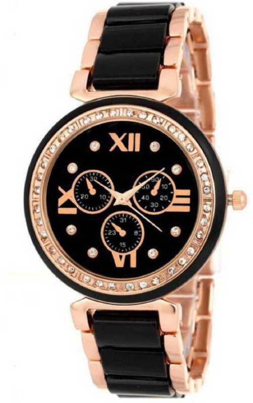 mu enterprise MU SALES black DIAL ROSE GOLD STRAP FANCY DESIGN GIRLS ROUND DIAL WATCH ROSE GOLD STRAP ROUND DIAL GIRLS WATCH Analog Watch  - For Girls
