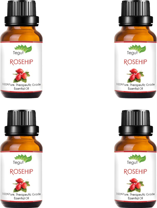Tegut Rosehip Cold Pressed Carrier Oil Pure Natural & Therapeutic Grade Oil For Aromatherapy Body Massage, Skin Care & Hair Care (20 ml) (Pack of 4)(20 ml)