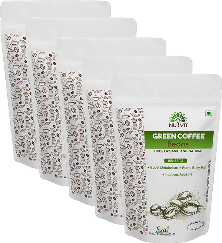 nutvit Green Coffee Beans for Weight management & belly fat burner -100g (Pack of 5) Instant Coffee(5 x 20 g)