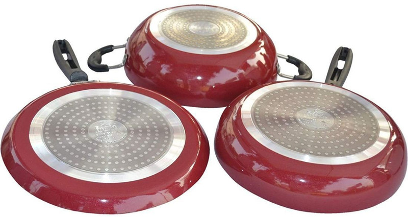 Bajaj Non-stick Ceramic Coated Tawa, Frypan, Kadhai Set Induction Bottom Cookware Set(PTFE (Non-stick), 3 - Piece)