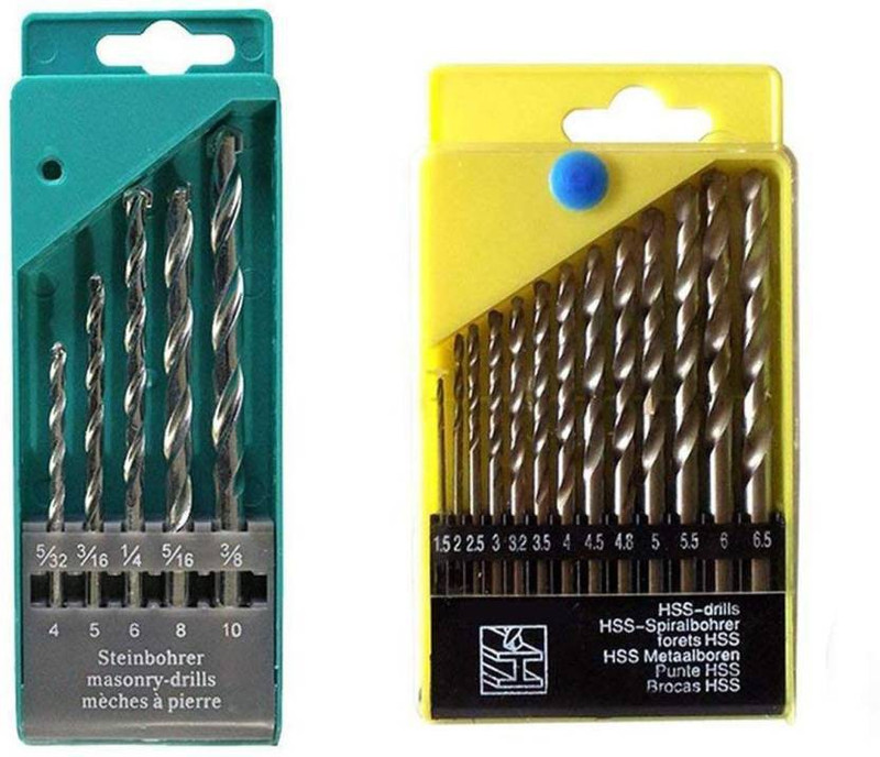 royal trust Drill Bit Set of 13 for Wood, Malleable Iron, Aluminium, Plastic and Masonry with Set of 5 Pieces for Concrete and Brick Wall Drilling