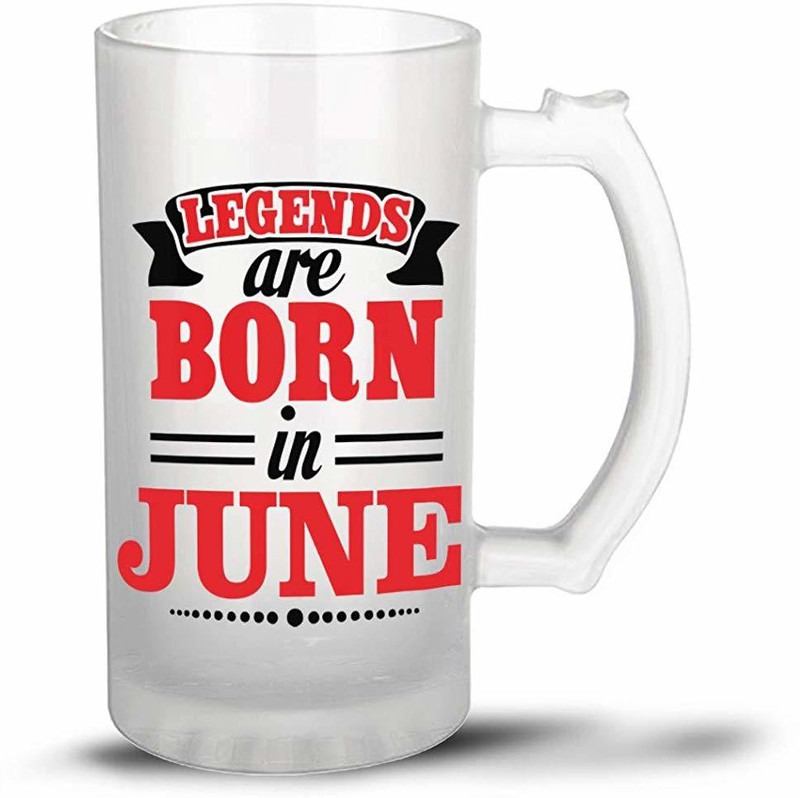 Tee Mafia Legends are Born in June Glass Beer Mug(350 ml, Glass, Multicolor)
