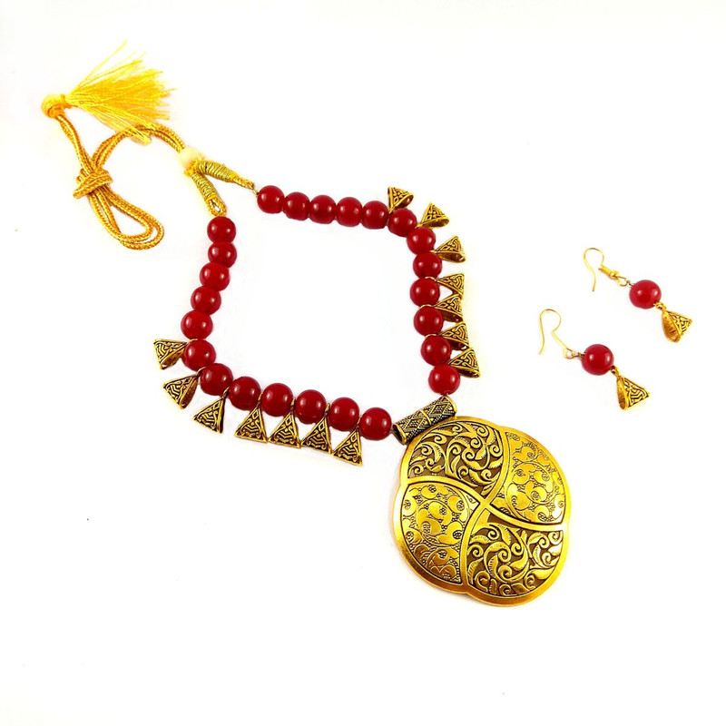 anika fashion house Copper Jewel Set(Maroon, Gold)