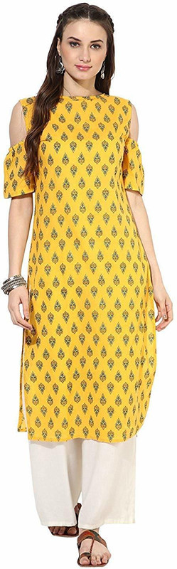 indian youth Casual Printed Women Kurti(Yellow)
