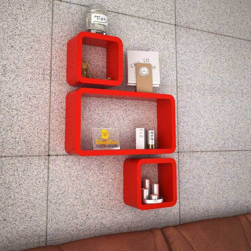 sky art DESIGNER BEAUTIFUL WALL FLOATING SHELF (SET OF 6) MDF (Medium Density Fiber) Wall Shelf(Number of Shelves - 3, Red)