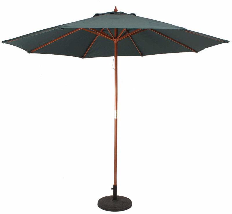 decvo Wooden Center Pole Garden Umbrella ( 9 Feet Diameter) - with Base Umbrella(Green)