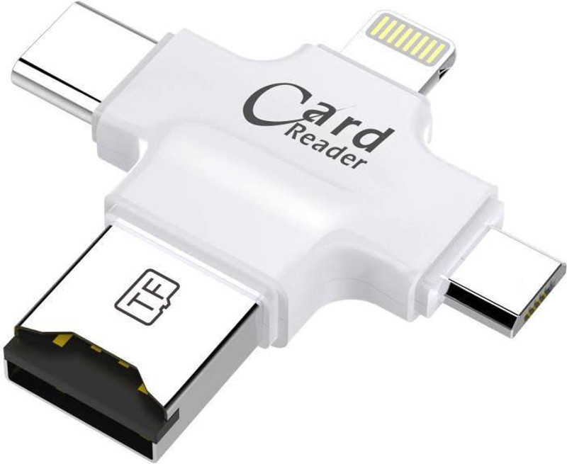 Pushcart 4 in 1 OTG Four ports lightning + Type C + Micro USB + USB (white) Card Reader(White)