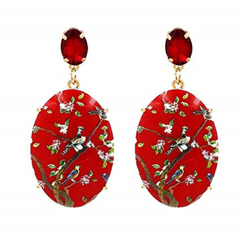 eartholics Printed Resin Earrings red Coral Stone Earring Set