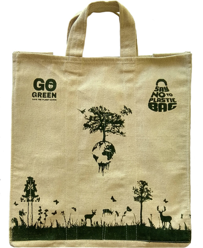 ero Cotton Canvas Shopping Bag with Pockets for Vegetables/Fruits (Medium Size (Inches): L x H x W :14"x15"x6" @ Best Price) Grocery Bag(Beige)