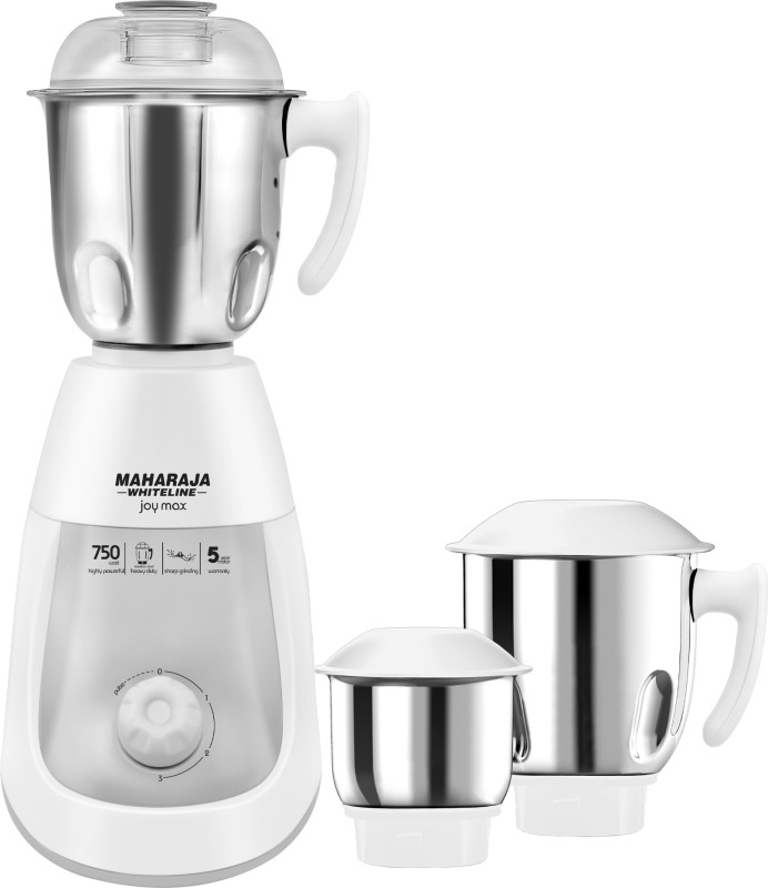 Maharaja Whiteline Joy Max 750 W Mixer Grinder(White, Grey, 3 Jars)