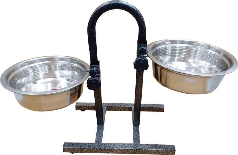 cutepuppy CP80 U SHAP STAND WITH OWL Iron Pet Bowl(3.8 EACH BOWEL L Black)