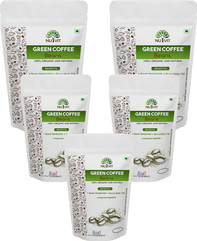 nutvit Organic Green Coffee beans for weight loss - 200g (Pack of 5) Instant Coffee(5 x 40 g)