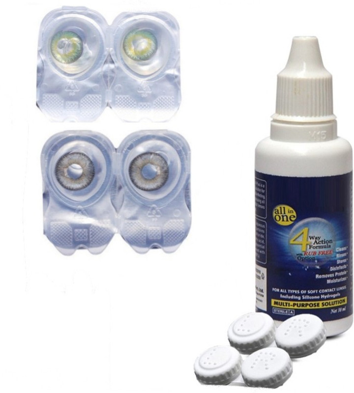 drr teleservices Eye contact lens Case and solution Monthly(0, Colored Contact Lenses, Pack of 4)