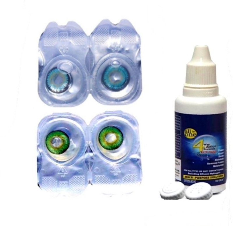 drr teleservices Eye contact lens Case and solution Monthly(0, Colored Contact Lenses, Pack of 4)