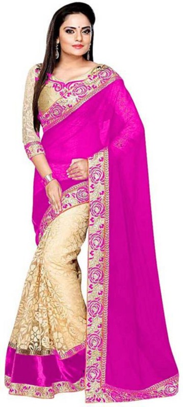 SNH Export Self Design, Embroidered Bollywood Poly Georgette Saree(Pink)