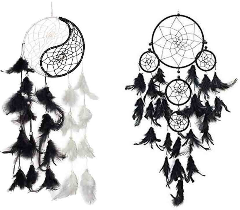 vyne Pack Of (2) Ying Yang & 5 Ring Black Dream Catcher Decorative Showpiece  -  5 cm(Fabric)