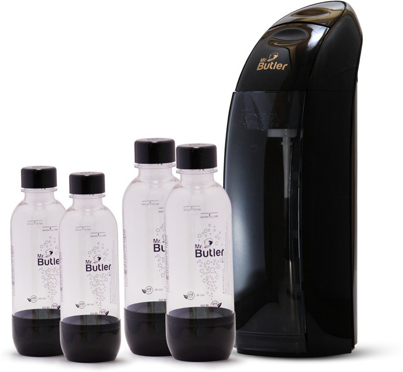 Mr. Butler 'All in One' Jumbo Pack (2 cylinder, 4 Bottles) Soda Maker(Black)