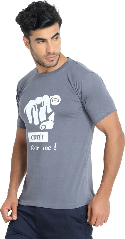 deswe Printed Men's Round Neck Grey T-Shirt