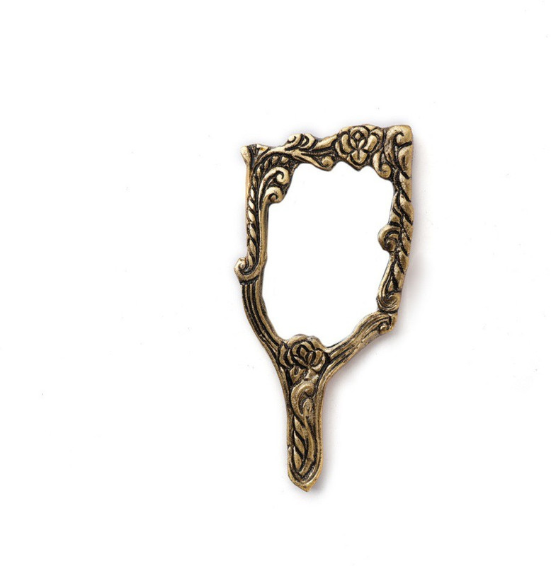 tjori Small Gold Polished Hand Mirror With Rose Motif