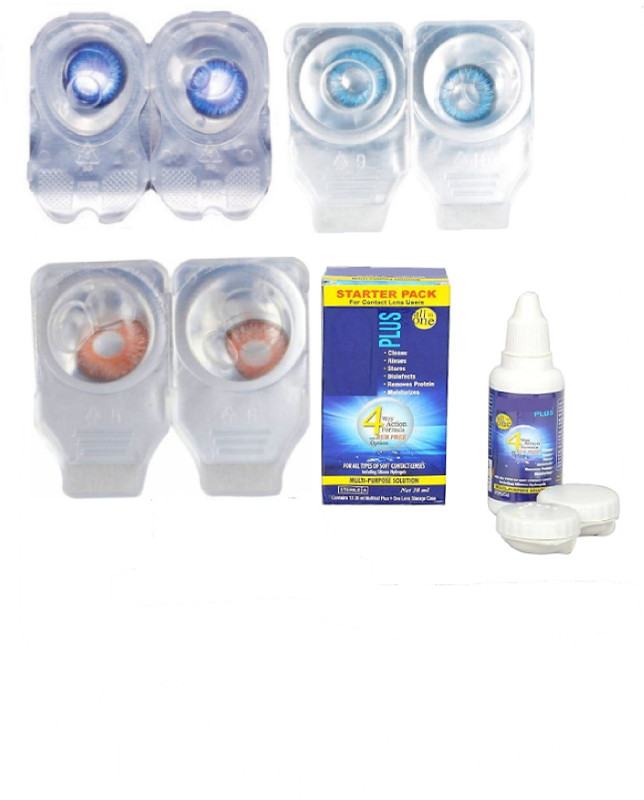 drr teleservices Eye contact lens Case and moltisol solution Monthly(0, Colored Contact Lenses, Pack of 4)