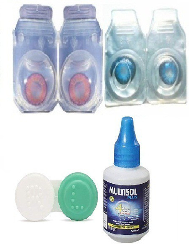 adwotiz Combo Monthly Eye Contact Lens Zero Power (with Starter Kit), Blue & Red Monthly(0, Colored Contact Lenses, Pack of 2)