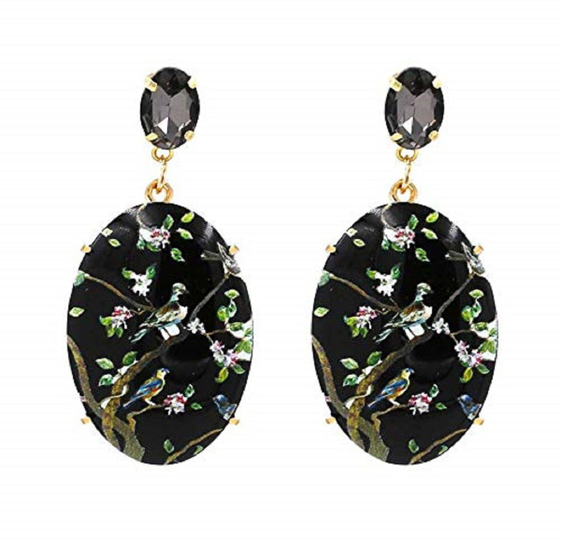 eartholics Printed Resin Earrings Black Coral Stone Earring Set