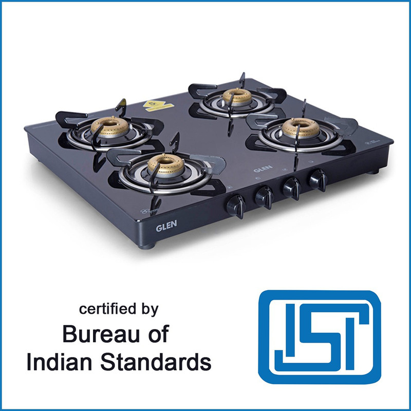 Glen 4 Burners 1041 Gt Forged Brass Burner Black Cooktop Glass