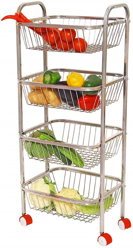Winstar 4 Shelf Fruits and Vegetable Trolley with Wheels Steel Kitchen Trolley(DIY(Do-It-Yourself))