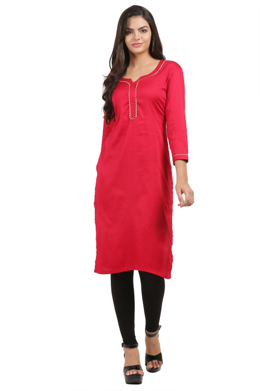 dezireroots Women Solid Straight Kurta(Red)