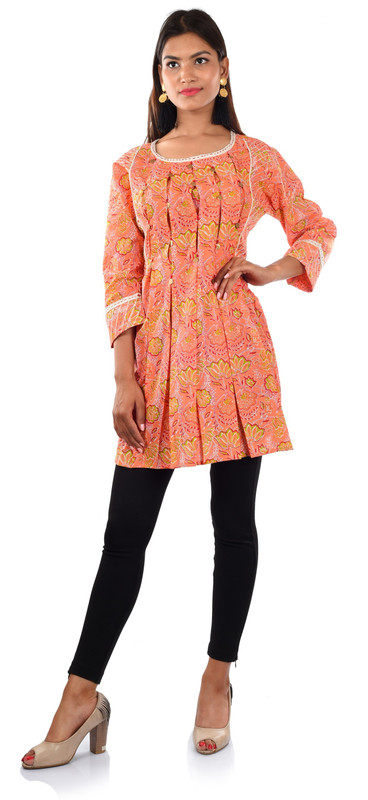 fab veda Casual Printed, Embellished, Floral Print Women Kurti(Multicolor, Pink)