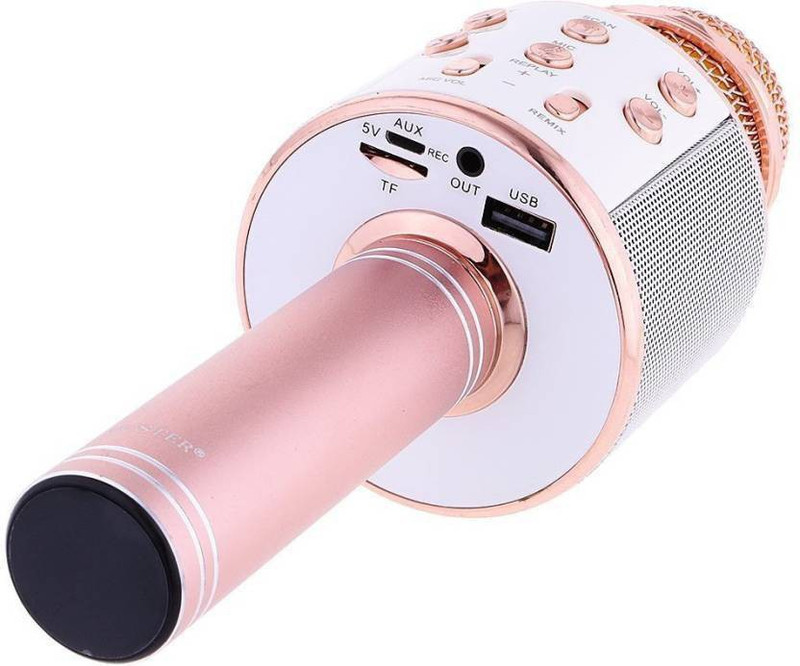lastpoint WS-858 Wireless Handheld Bluetooth Mic with Speaker (Bluetooth Speaker) Audio Recording and Karaoke Feature - Rose Gold Microphone Microphone